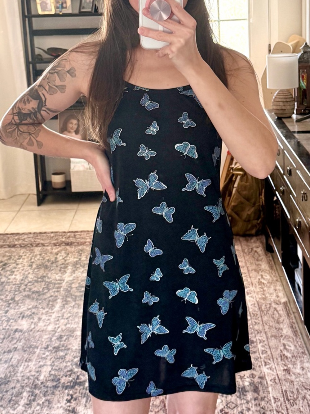 Vintage Y2K Metallic Butterflies Mini Dress